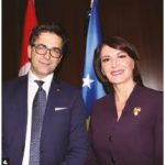 Kosovar Ambassador Lulzim Hiseni, left, hosted a reception in honour of former of Kosovar President Atifete Jahjaga, at the House of Commons. (Photo: Ülle Baum)