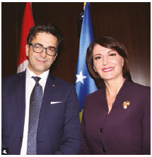 Kosovar Ambassador Lulzim Hiseni, left, hosted a reception in honour of former of Kosovar President Atifete Jahjaga, at the House of Commons. (Photo: Ülle Baum) 