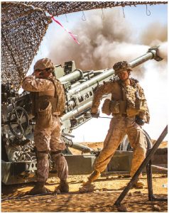 U.S. Marines fire a Howitzer in northern Syria in Operation Inherent Resolve, part of the global coalition to defeat IS (ISIS) in Iraq and Syria. (Photo: Lance Corporal Zachery Laning, U.S. Marine Corps)