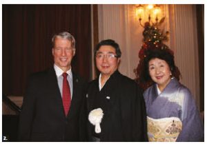 Japanese Ambassador Kimihiro Ishikane and his wife, Kaoru, hosted a reception on occasion of the National Day of Japan and the Birthday of His Majesty the Emperor of Japan at the Fairmont Château Laurier. From left, MP Andrew Leslie and the Kimihiros. (Photo: Ülle Baum) 