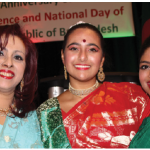 To mark the 48th anniversary of independence and national day of Bangladesh, High Commissioner Mizanur Rahman and his wife, Nishat, hosted a reception at the Delta Hotel. Nishat, left, stands with dancers in traditional national costumes. (Photo: Ülle Baum)