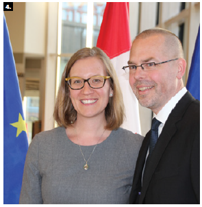  To mark the 69th anniversary of the Schuman Declaration, EU Ambassador Peteris Ustubs hosted a reception at the National Arts Centre. He’s shown with MP Karina Gould. (Ülle Baum) 