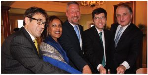 From left, Austrian Ambassador Stefan Pehringer, Senait Gebregziabher (SOS Children’s Villages), SOS CEO Thomas Bauer, MP Garnett Genius and Ambassador Konstantine Kavtaradze at the reception.