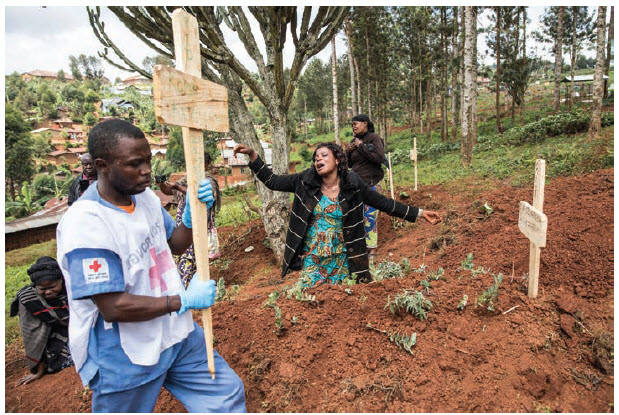 Infection from the Ebola virus can occur from touching the bodies of those who have died from the disease. Touching the body is part of traditional burial rituals in eastern DRC, but in many cases the rituals are being modified so families can say goodbye without becoming exposed to the virus. (Photo: UN Photo)