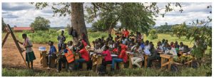 Education is still closed in Uganda. This overcrowded “classroom” shows the problem with reopening schools. (Photo: war child Canada)