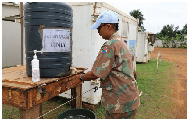 A woman from the United Nations’ stabilization mission in the Democratic Republic of the Congo washes her hands as part of measures to slow the spread of COVID-19 in the country. Africa has fared better than other continents in stemming the pandemic, partly due to strict lockdown measures. (Photo: MONUSCO)