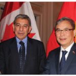 The Embassy of Vietnam hosted a reception at the Fairmont Château Laurier to bid farewell to Ambassador Nguyen Duc Hoa and his wife, Tran Nguyen Anh Thu. From left, Jonathan Fried, associate deputy minister at Global Affairs Canada, and Nguyen Duc Hoa. (Photo: Ülle Baum)