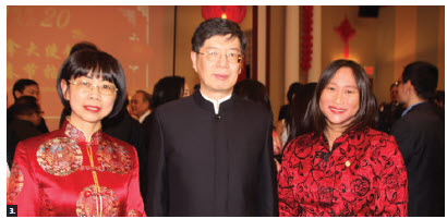 Chinese Ambassador Peiwu Cong and his wife, Tong Zhang, hosted a Chinese New Year celebration and concert at the embassy. Zhang, Cong and Liberal MP Jean Yip attended. (Photo: Ülle Baum)