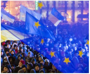  In Ukraine, shown here during a pro-European Union demonstration in 2013, new democratic institutions that were established in the aftermath of successive revolutions continue to be imperilled by cronyism. (Photo: Evgeny Feldman)