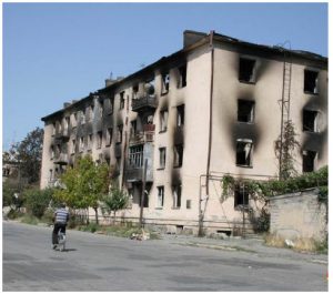 Shown here is Tskhinvali after Georgian artillery bombardment in 2008 when Russia invaded the South-Ossetian enclave of the former Soviet republic. (Photo: ИА ОСинформvs)