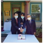 Korean Ambassador Keung Ryong Chang attended a ceremony marking the first anniversary of the opening of the Ottawa Korean Library, operated by the Korean Community Association of Ottawa. He’s shown here, far right, with, from left, Kim Sang Tae and Jeon Wooju. (Korean Cultural Centre)