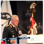 Gen. Jonathan Vance, chief of defence staff, spoke on Indigenous Veterans Day at the Canadian War Museum, when the donated Normandy Warrior, a painting by Ottawa artist Elaine Goble, was unveiled. It’s a tribute to Pte. Philip Favel’s service with the Royal Canadian Army Service Corps in the Second World War, and his post-war efforts as an advocate for Indigenous veterans. (Photo: Ülle Baum)
