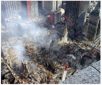 Where it all began in 2001: The remains of the World Trade Centre smoulder as U.S. officials were no doubt making retaliation plans against Osama bin Laden’s al-Qaida. (Photo: NOAA)
