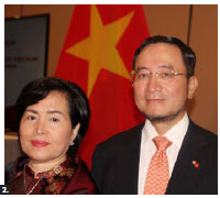 On the occasion of the 76th National Day of Vietnam, Ambassador Pham Cao Phong (right) and Madame Van Thi Le Hien hosted a large in-person reception and photography exhibition at the Westin Hotel. (Photo: Ülle Baum) 