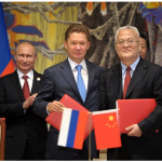 Vladimir Putin, left, Gazprom management committee chairman Alexei Miller, centre, and China National Petroleum Corporation chairman Zhou Jiping in 2014 after China and Russia signed a 30-year gas deal worth $40 billion. (Photo: Kremlin)
