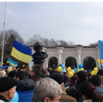 This pro-Ukrainian rally took place near the Shevchenko Monument in Simferopol during the Russian military intervention in Ukraine in 2014. (Photo: Devlet Geray)