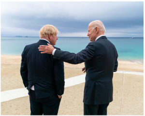 President Joe Biden talks with British Prime Minister Boris Johnson in June 2021 at the Carbis Bay Hotel and Estate in Cornwall, England. The AUKUS agreement was struck three months later in September. (Photo: White House Photo by Adam Schultz)