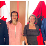 To mark the 109th anniversary of Albanian independence, Ambassador Ermal Muca and his wife, Alma, hosted a reception at the Westin. From left: The Mucas, MP Julie Dabrusin and MP Rob Oliphant. (Photo: Ülle Baum)