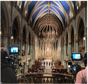 The Quartapella ensemble performing at Notre-Dame Cathedral Basilica during the annual EU Christmas concert. The students and alumni of the Broadcasting-Television Program of Algonquin College recorded this year's one-hour program for Rogers TV. (Photo: Ülle Baum)