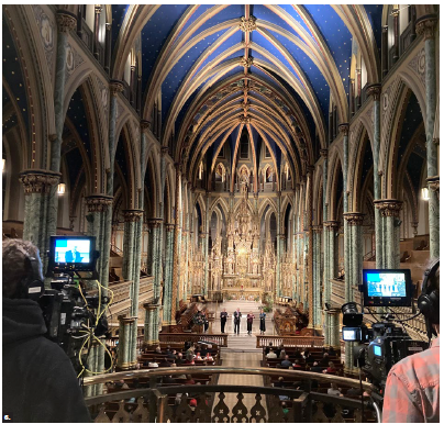 The Quartapella ensemble performing at Notre-Dame Cathedral Basilica during the annual EU Christmas concert. The students and alumni of the Broadcasting-Television Program of Algonquin College recorded this year’s one-hour program for Rogers TV. (Photo: Ülle Baum)