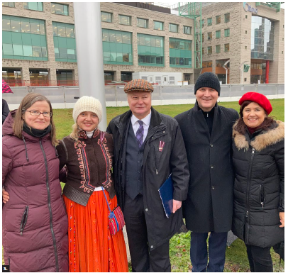 To mark the 103rd anniversary of Latvia, an event took place at Ottawa City Hall. From left: Inga Miškinyte, second secretary at the Embassy of Lithuania, Inara Eihenbauma, wife of Latvian Ambassador Karlis Eihenbaums, Estonian Ambassador Toomas Lukk and his wife, Piret Lukk. (Photo: Ülle Baum)