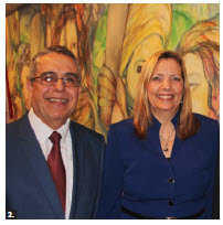Cuban Ambassador Josefina de la Caridad Vidal Ferreiro hosted a reception to mark the 75th anniversary of diplomatic relations between Cuba and Canada and the visit of Marcelino Medina González, Cuban first deputy minister of foreign affairs. From left: Gónzalez and Vidal Ferreiro. 