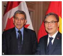 The Embassy of Vietnam hosted a reception at the Fairmont Château Laurier to bid farewell to Ambassador Nguyen Duc Hoa and his wife, Tran Nguyen Anh Thu. From left, Jonathan Fried, associate deputy minister at Global Affairs Canada, and Nguyen Duc Hoa. (Photo: Ülle Baum) 