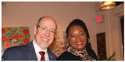 To promote South African wines and tourism, the South African High Commission co-hosted a wine-tasting reception and dinner with the Opimian Society at Orange Art Gallery. From left, Ian Myles, director-general of the Southern and Eastern Africa Sub-Saharan Africa Branch at Global Affairs Canada, and High Commissioner of South Africa Sibongiseni Yvonne Dlamini-Mntambo. (Photo: Ülle Baum)
