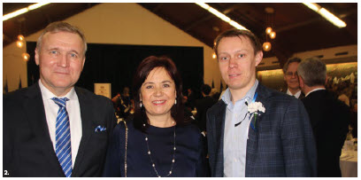 Estonian Ambassador Toomas Lukk attended Estonia's 102nd Independence Day celebration at Toronto's Estonian House. From left: Lukk, his wife, Piret, and Veiko Parming, president of Estonian House, stand in the grand hall. (Photo: Ülle Baum)