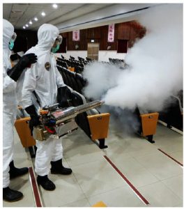 Members of the Taiwanese military disinfect public spaces in the fight against COVID-19. (Photo: Taiwan military news agency)