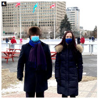 On the occasion of the 29th anniversary of the independence of Kazakhstan, Kazakh Ambassador Akylbek Kamaldinov and his wife, Olga, hosted a flag-raising ceremony at City Hall along with an online national day presentation. From left: Kamaldinov and deputy mayor Laura Dudas. (Photo: Ülle Baum) 