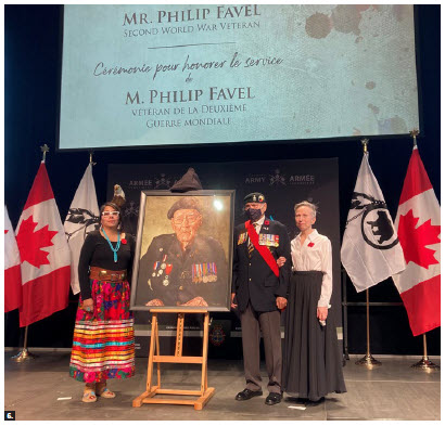 At the event, from left: Nadine Favel, granddaughter of Pte. Philip Favel, Second World War Veteran James Eagle and Goble. (Photo: Ülle Baum)