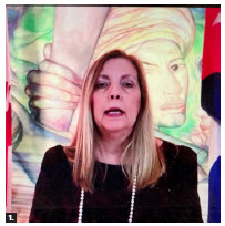 To mark Cuba's National Day, Ambassador Josefina Vidal hosted a virtual celebration. Niagara Falls was lit up in the national colours of Cuba. Ambassador Vidal delivered remarks. (Photo: Ülle Baum) 