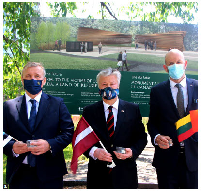 To commemorate the 80th anniversary of the June deportations from the Baltic countries in 1941, the ambassadors of Estonia, Latvia and Lithuania stand at the Garden of the Provinces and Territories, where a memorial to the victims of communism is being built. From left: Estonian Ambassador Toomas Lukk, Latvian Ambassador Karlis Eihenbaums and Lithuanian Ambassador Darius Skusevicius. (Photo: Ülle Baum) 