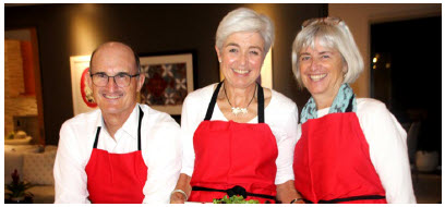 Filling an acute need for arriving Afghan refugees 2 Sarah Harvey, centre, and her friend, Sue Carlton, right, prepared a meal for the members of the Afghan-Canadian Support Network, who are working in the basement of the residence she shares with her husband, New Zealand High Commissioner Martin Harvey, left. (Photo: Ülle Baum)