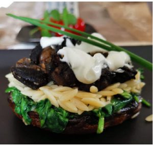 Originality as a culinary booster 2 Escargots and Orzo in a Portobello Dish is an unusual quartet of simple ingredients. (Photo:TONYA Dickenson)