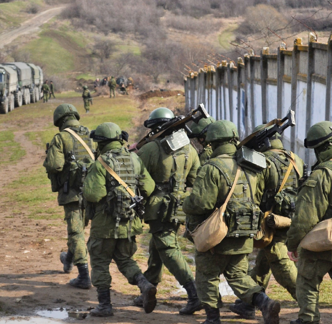 The military base at Perevalne is shown here during the occupation of Crimea and the city of Sevastopol by Russian troops in 2014. (Anton Holoborodko)