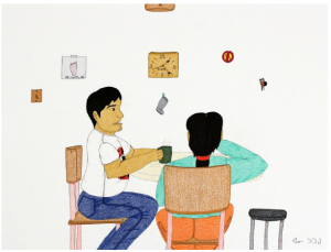 Having Some Tea, by Annie Pootoogook, one of the works by the late artist that can now be seen in locations in central Ottawa. (Photo: City of Ottawa)