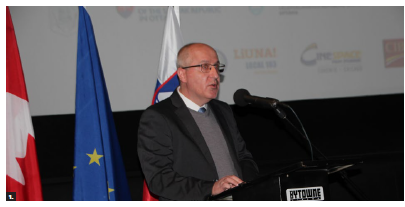 The opening of the 36th European Union Film Festival took place at the ByTowne Cinema with a screening of the Slovenian film, Inventory, by Darko Sinko. The event was hosted by the Delegation of the European Union to Canada and the Embassy of Slovenia in collaboration with the Canadian Film Institute. Slovenian Ambassador Andrej Gregor Rode spoke. (Photo: Ülle Baum) 