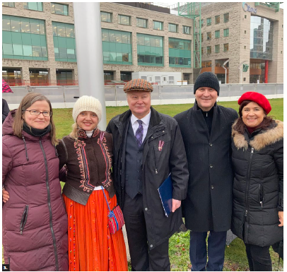  To mark the 103rd anniversary of Latvia, an event took place at Ottawa City Hall. From left: Inga Miškinyte, second secretary at the Embassy of Lithuania, Inara Eihenbauma, wife of Latvian Ambassador Karlis Eihenbaums, Estonian Ambassador Toomas Lukk and his wife, Piret Lukk. (Photo: Ülle Baum) 